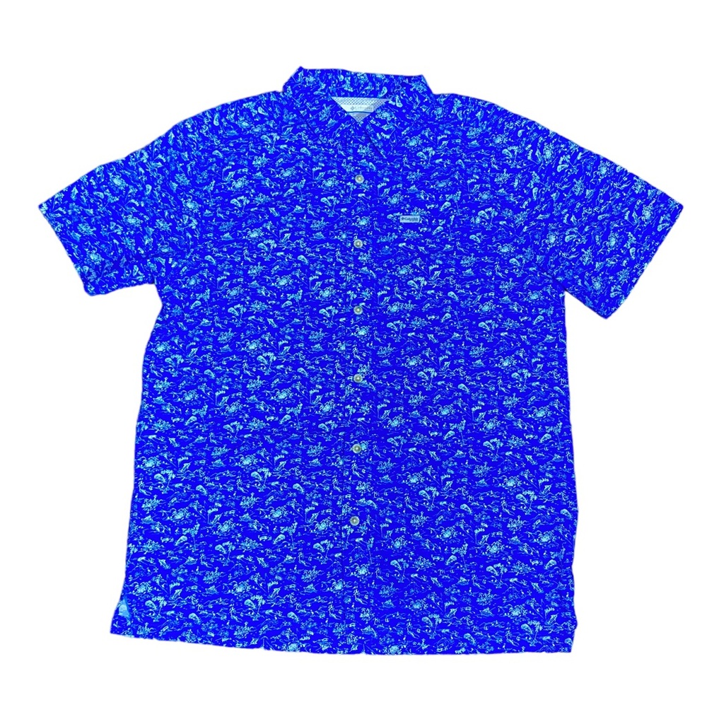 Columbia PFG mens short sleeve blue shirt Medium